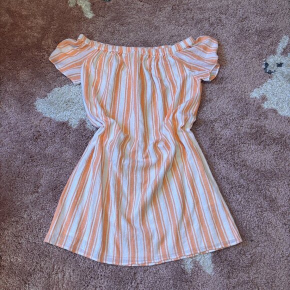 MICHAEL KORS Womens Orange Striped Flutter Sleeve Dress Sz L NEW - Linen Blend - Picture 2 of 8